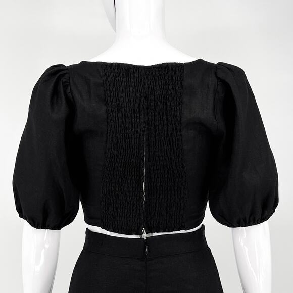 Reformation Yucca Linen Two-Piece Set Black Crop Top & Midi Skirt Size 2 NWT - Picture 8 of 10